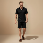Jacquard gestructureerde set met kortemouwen shirt en korte broek Jelle Jora Mode