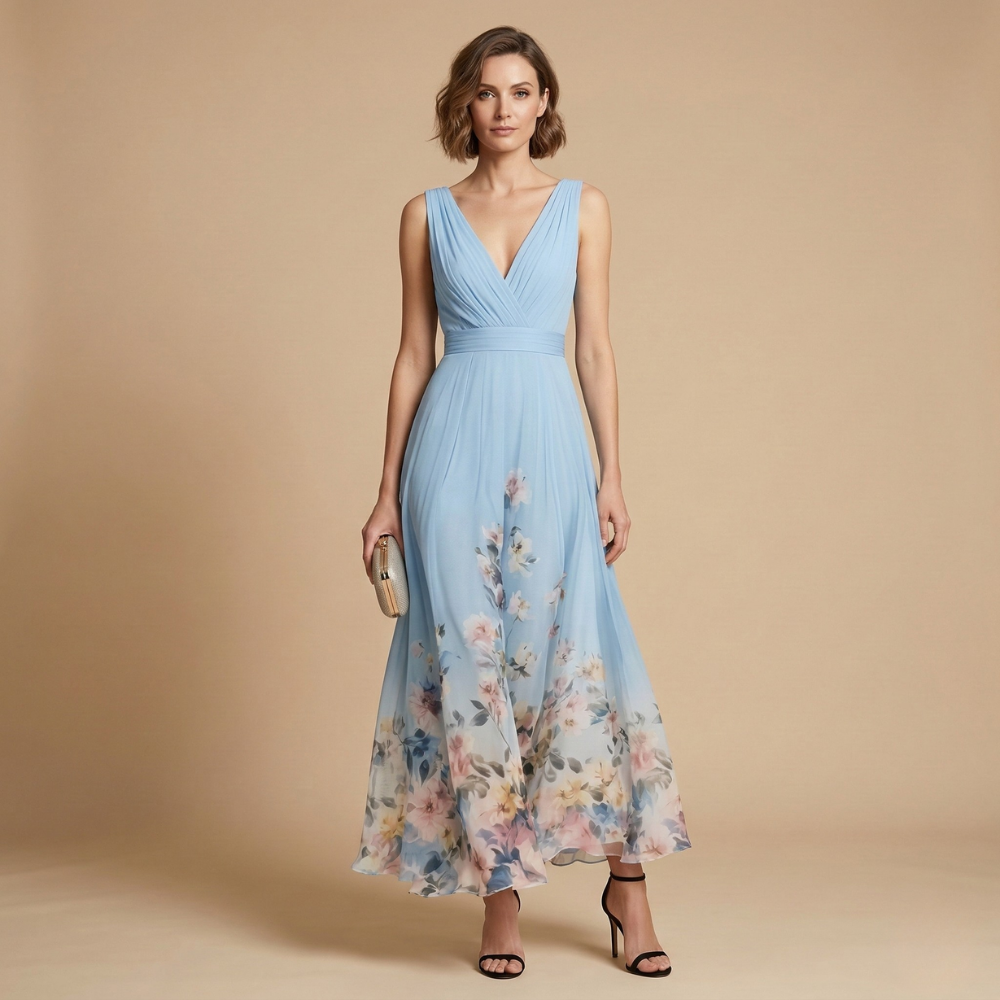 Dames bloemenprint maxi-jurk met v-hals ontwerp Jelle Jora Mode