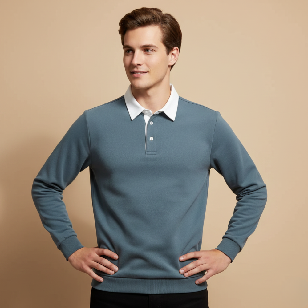 Heren sweater met lange mouwen en polo-kraag Jelle Jora Mode