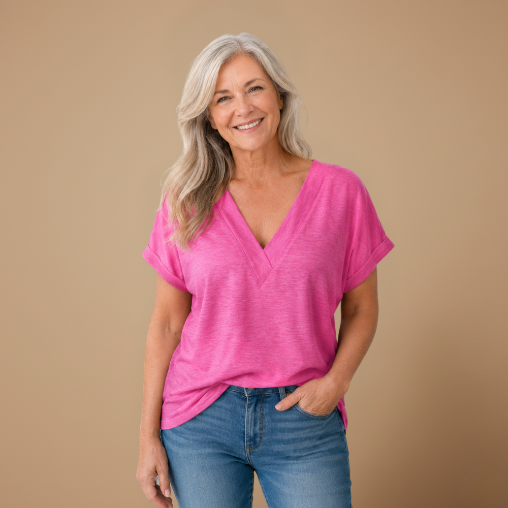 Damesblouse met losse pasvorm en V-hals Jelle Jora Mode