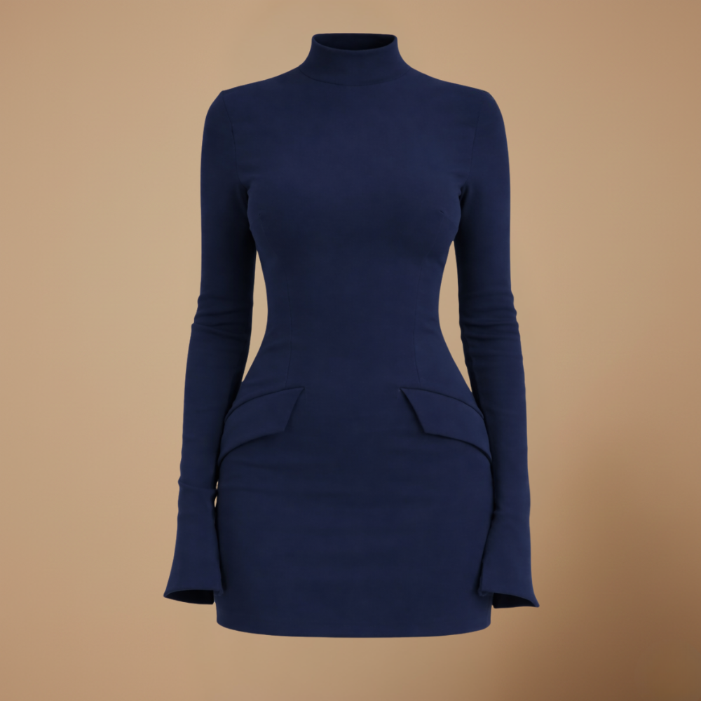 Damska sukienka mini slim fit z długim rękawem, dopasowana do sylwetki