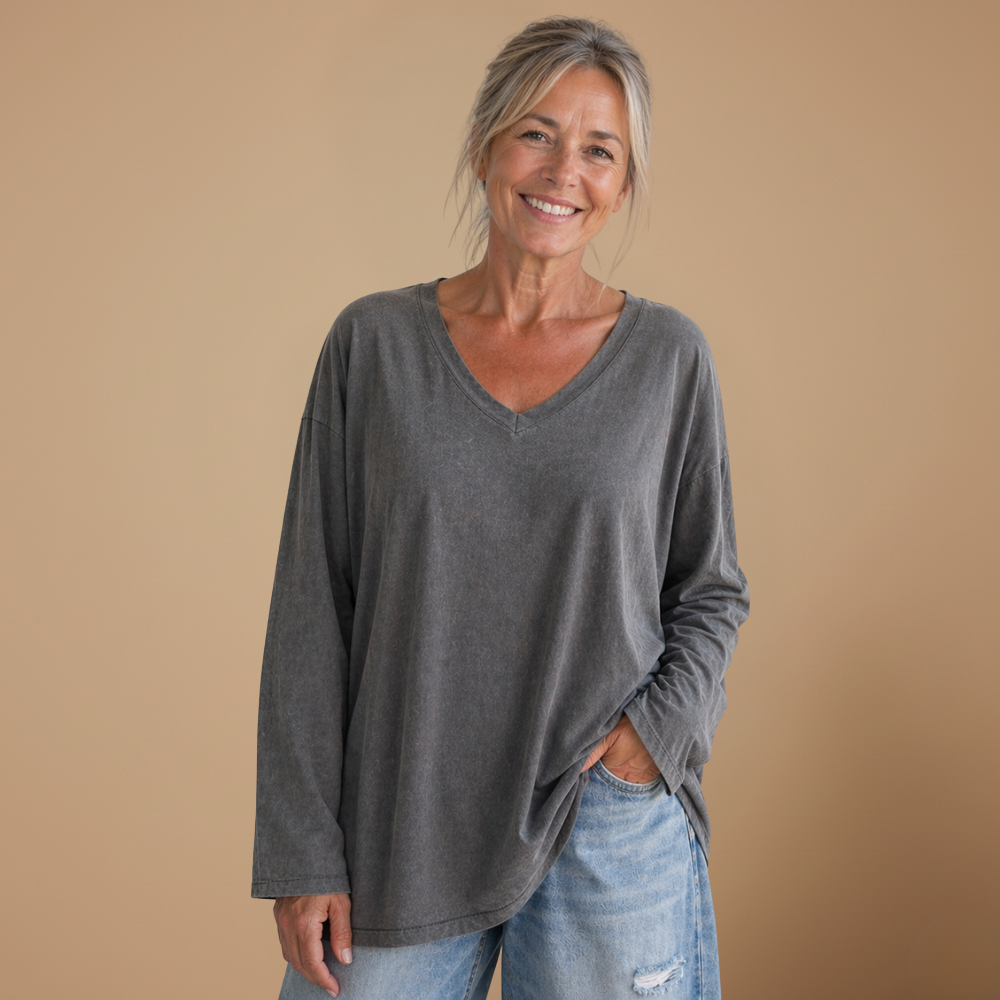 Dames blouse met V-hals en lange mouwen Jelle Jora Mode