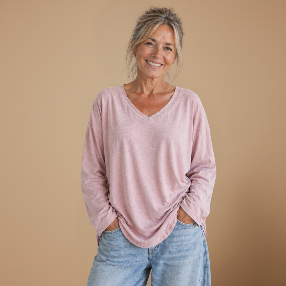 Dames blouse met V-hals en lange mouwen Jelle Jora Mode
