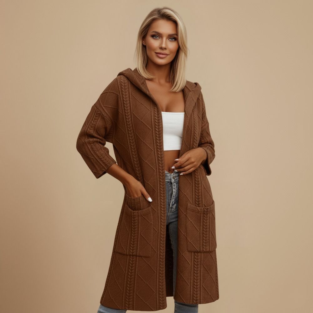 Cardigan met capuchon en kabelstructuur lang model Jelle Jora Mode