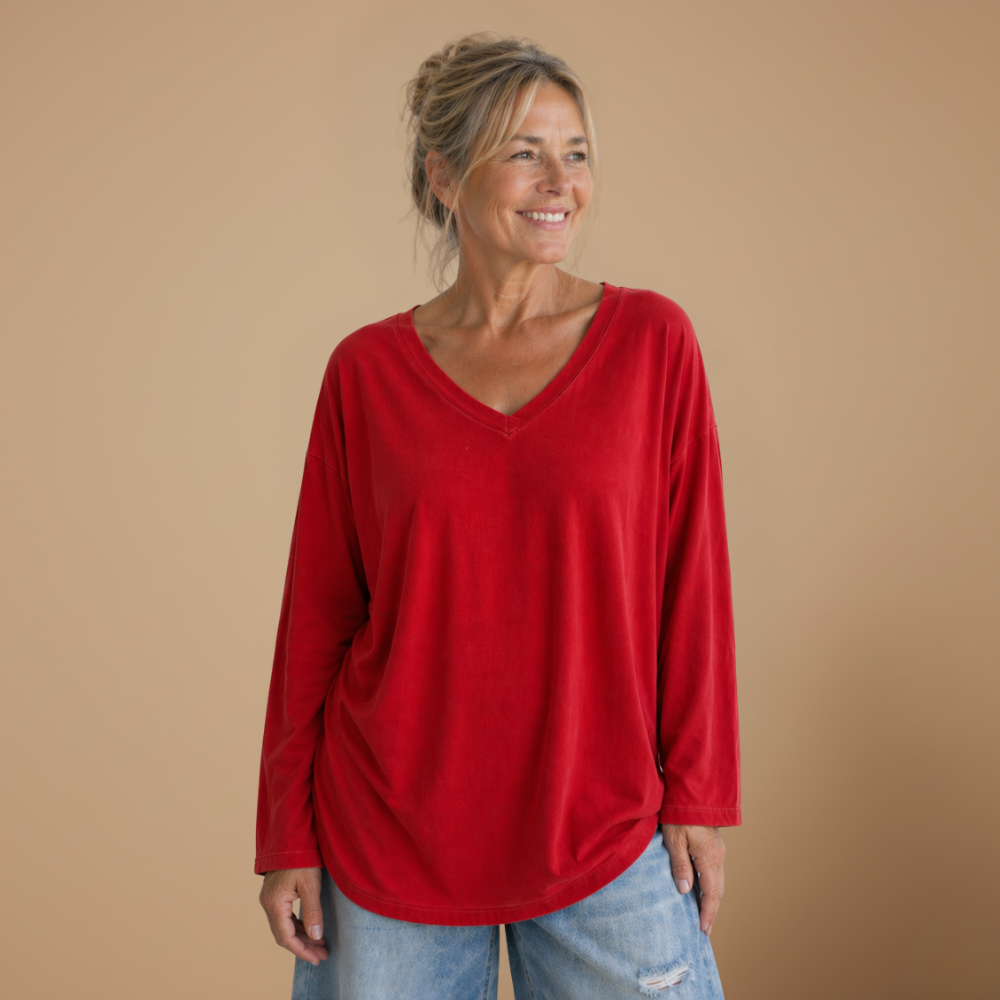 Dames blouse met V-hals en lange mouwen Jelle Jora Mode