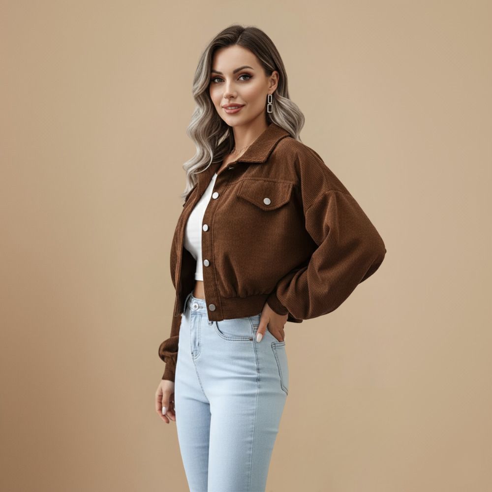 Sztruksowa krótka kurtka w stylu vintage