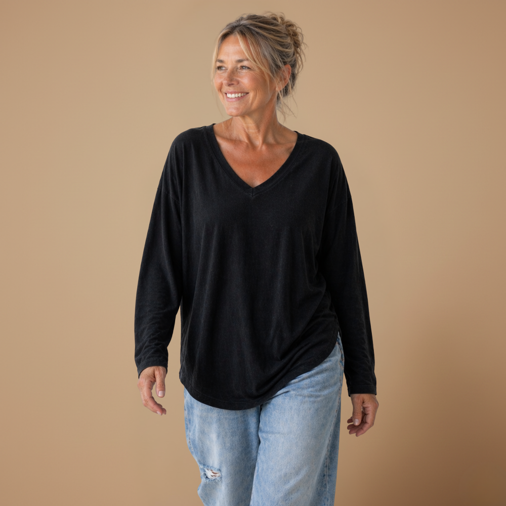 Dames blouse met V-hals en lange mouwen Jelle Jora Mode