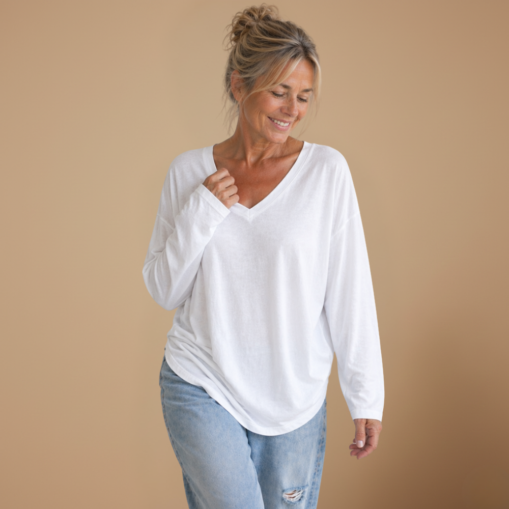 Dames blouse met V-hals en lange mouwen Jelle Jora Mode