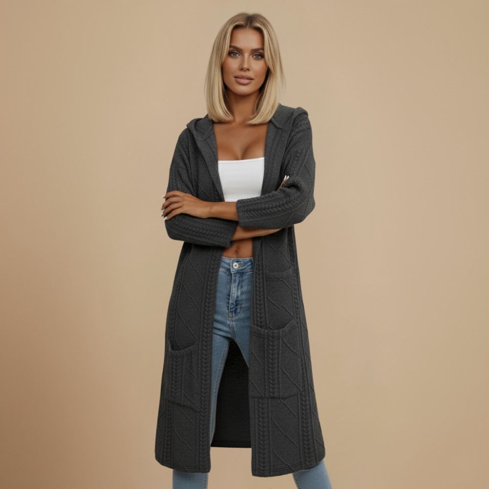 Cardigan met capuchon en kabelstructuur lang model Jelle Jora Mode