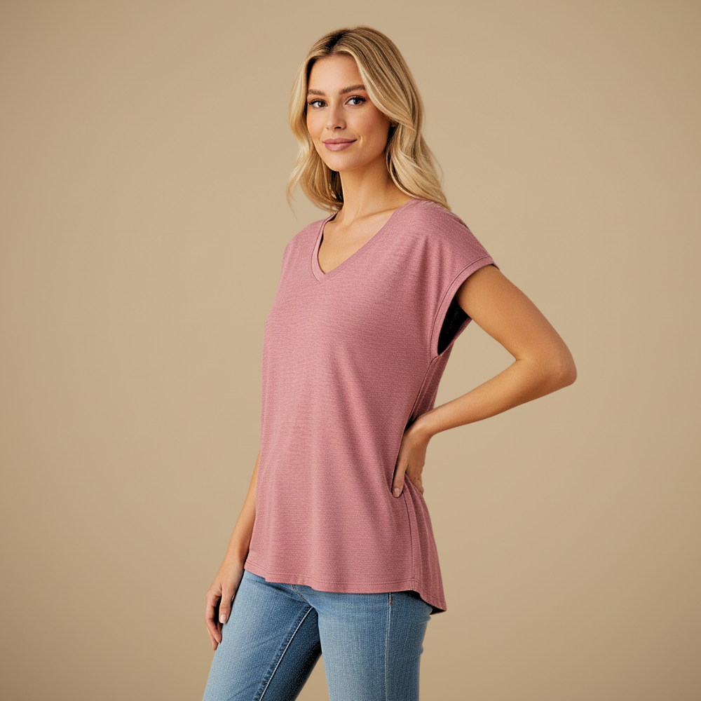 Casual dames top met V-hals en korte mouwen voor de zomer Jelle Jora Mode