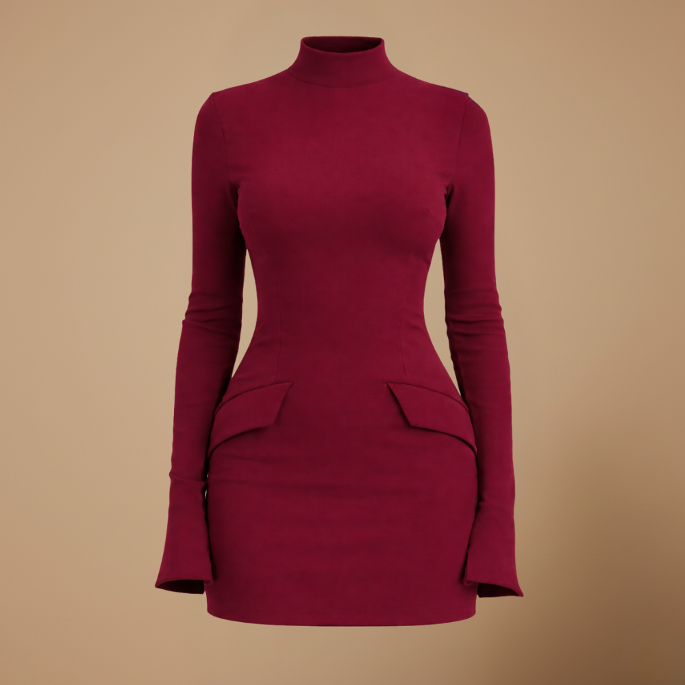 Damska sukienka mini slim fit z długim rękawem, dopasowana do sylwetki