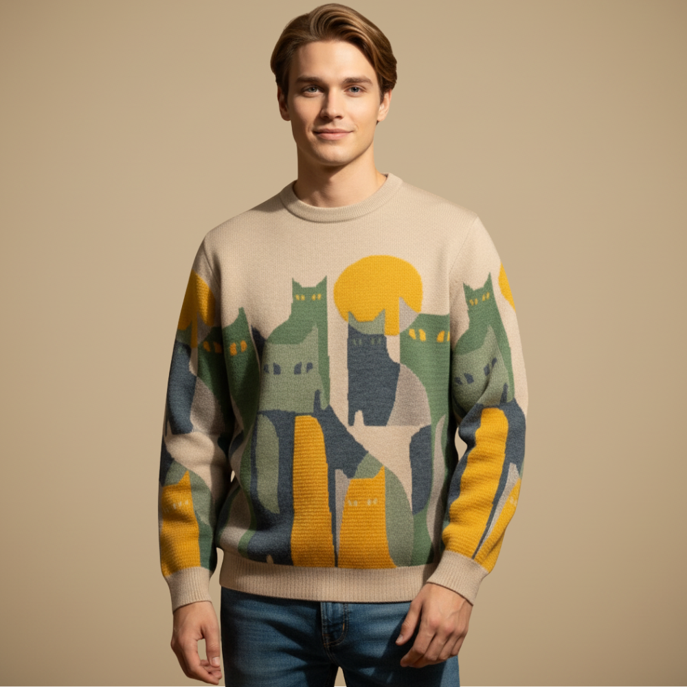 Vintage losse trui met kattenprint Jelle Jora Mode