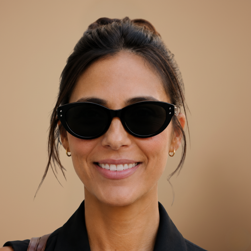 Dames retro cat-eye zonnebril in zwart Jelle Jora Mode