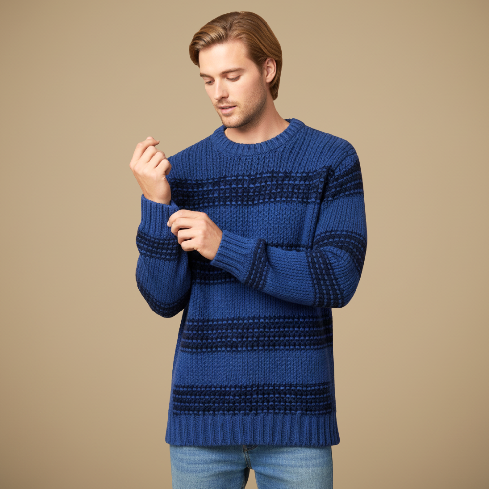 Lekki, elastyczny męski sweter z okrągłym dekoltem
