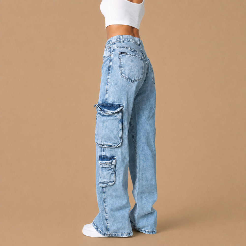 Damskie spodnie cargo baggy z szerokimi nogawkami