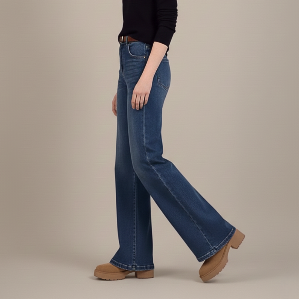 Damskie jeansy z szerokimi nogawkami w stylu retro z wysokim stanem