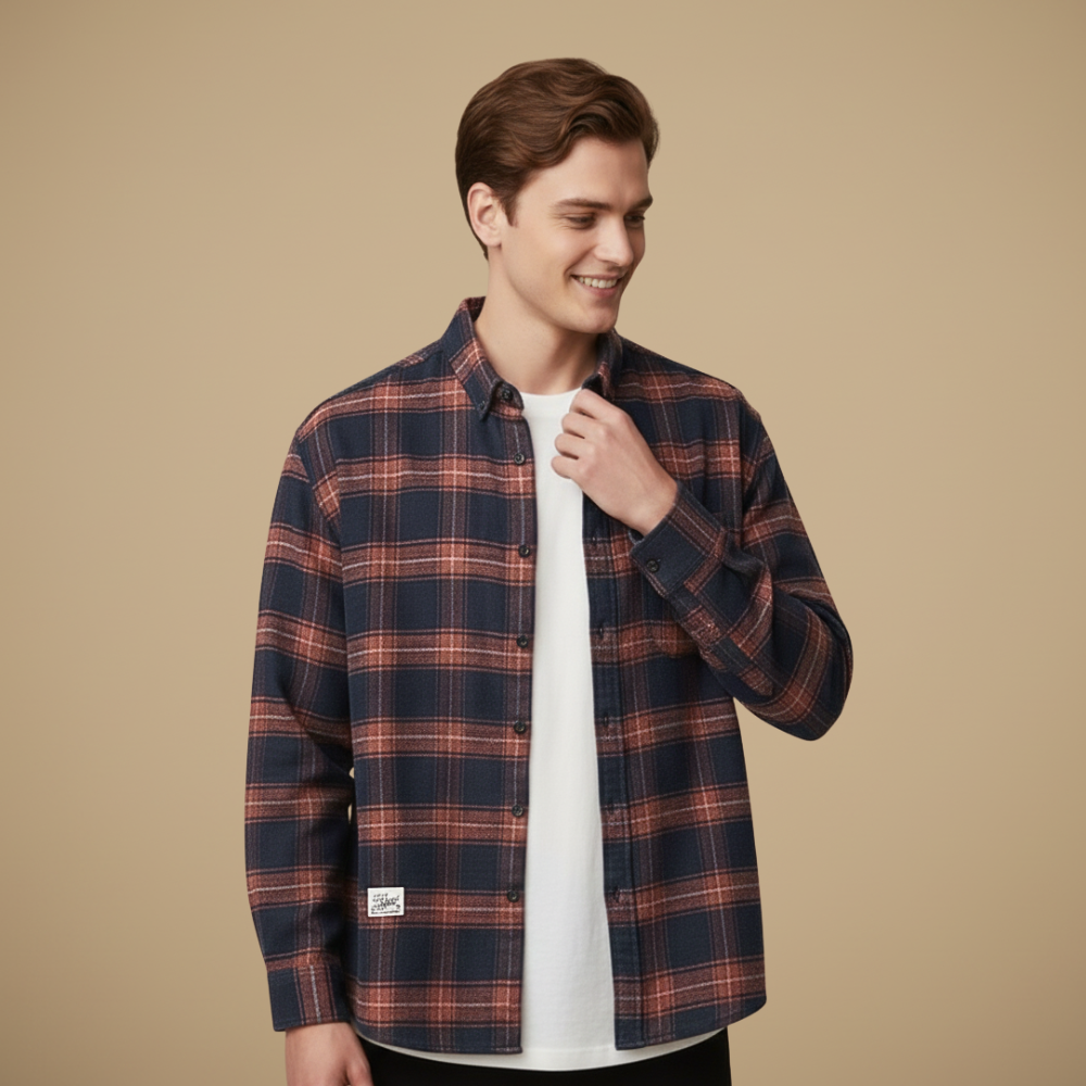 Męska koszula flanelowa w kratę, bawełniana, w stylu retro, codzienna