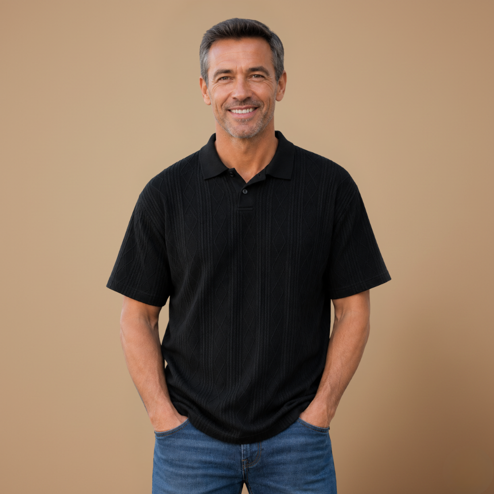 Heren casual poloshirt met korte mouwen en structuur Jelle Jora Mode
