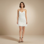 Dames slim fit mini jurk met kwastjes en pailletten Jelle Jora Mode