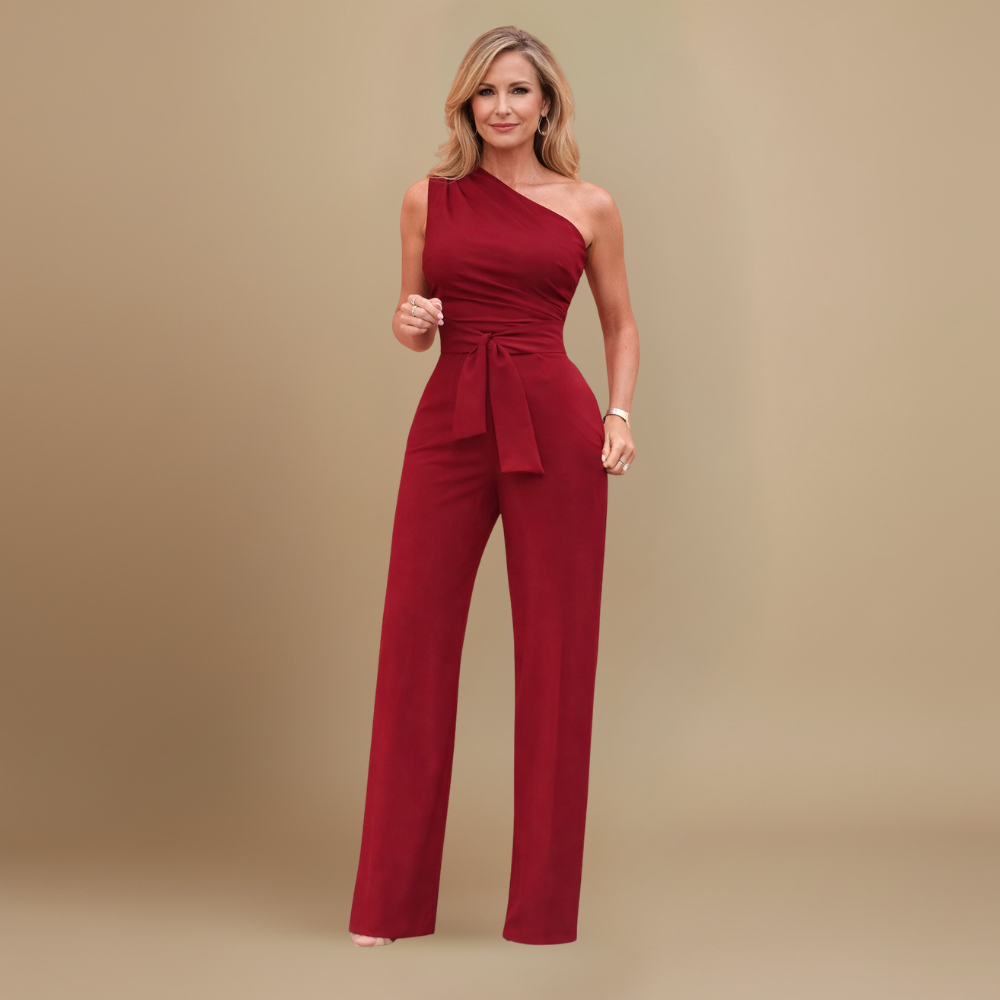 Dames jumpsuit met één schouder en ceintuur in de taille Jelle Jora Mode