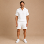 Heren casual zomerse set met gestructureerde poloshort Jelle Jora Mode