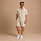 Heren zomerset met casual cargoshorts Jelle Jora Mode