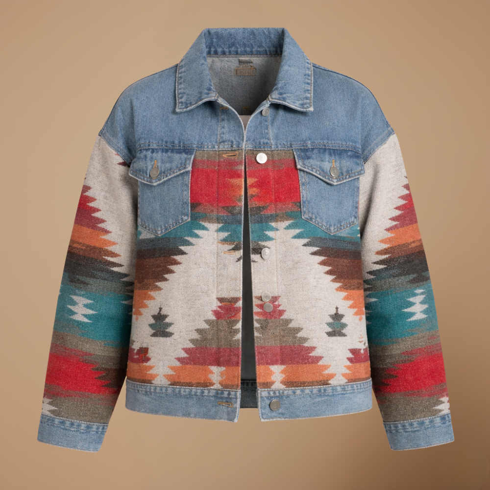 Kurtka jeansowa patchwork w stylu retro