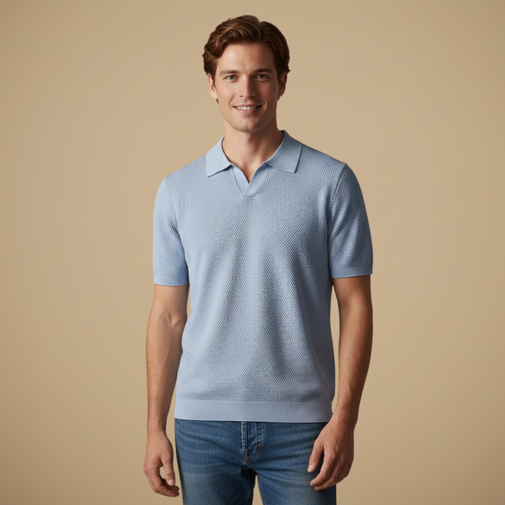 Lichtgewicht gebreid poloshirt met korte mouwen voor heren Jelle Jora Mode