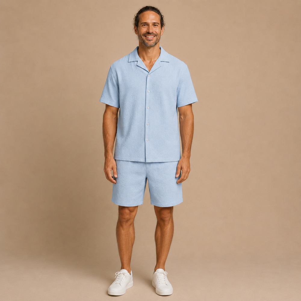 Heren set met overhemd met relaxte revers en korte broek Jelle Jora Mode