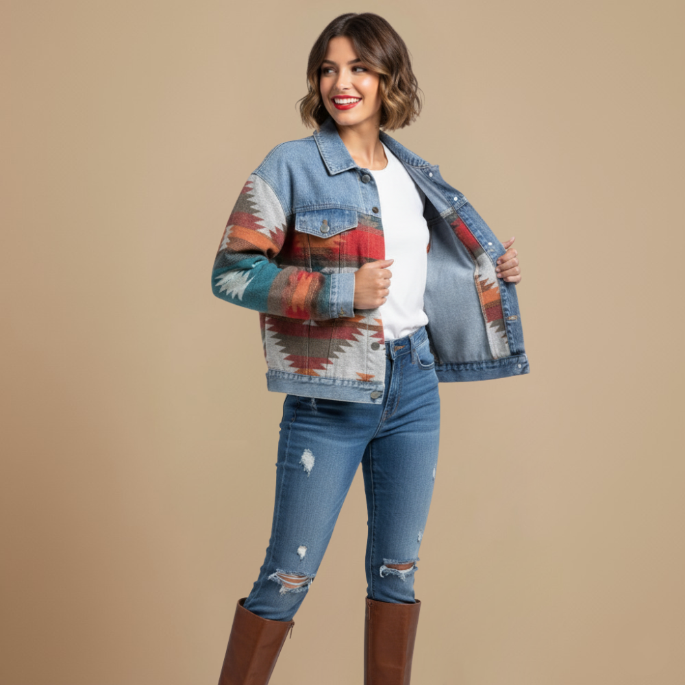 Kurtka jeansowa patchwork w stylu retro