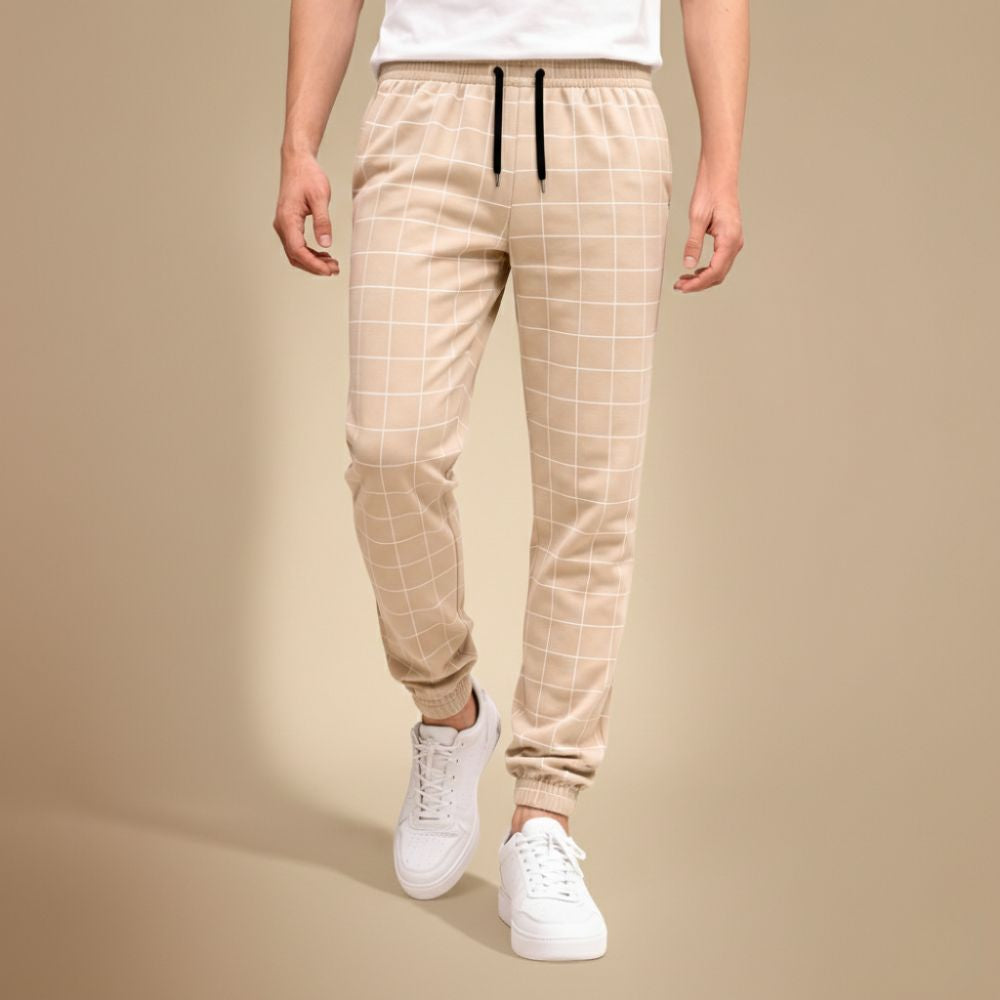 Heren joggingbroek met ruitjesmotief slim fit voor dagelijks comfort Jelle Jora Mode
