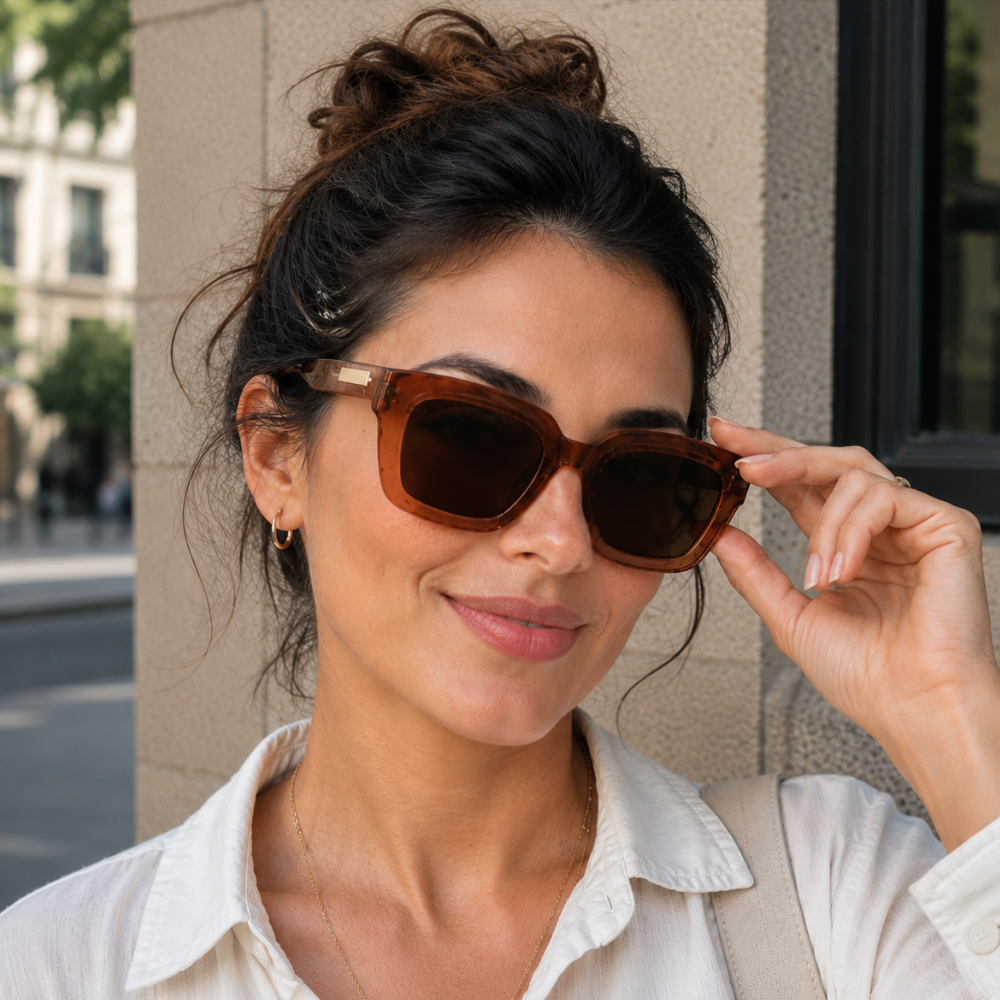 Damskie prostokątne szykowne okulary przeciwsłoneczne retro