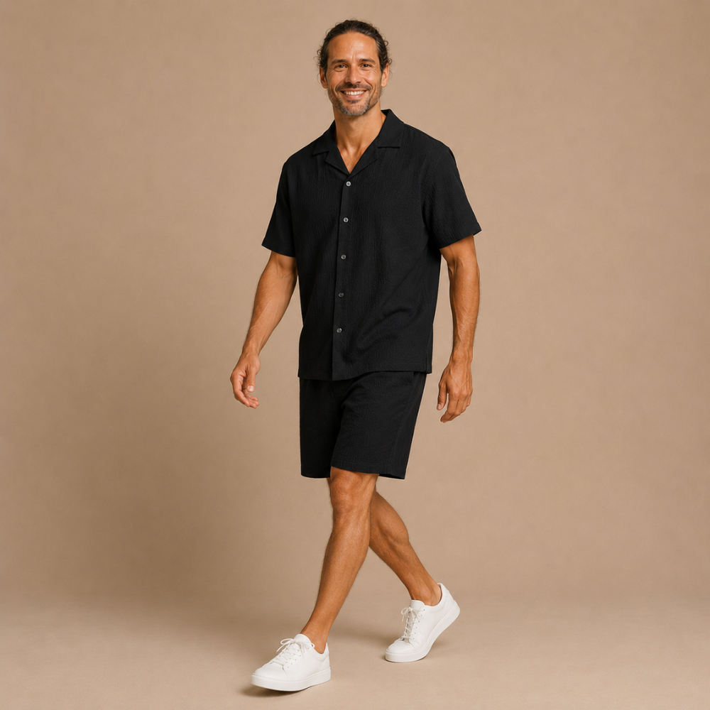 Heren set met overhemd met relaxte revers en korte broek Jelle Jora Mode