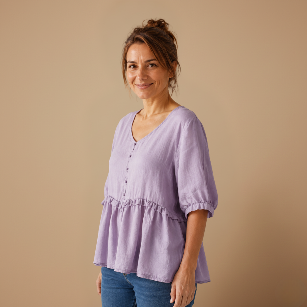 Damesblouse met losse pasvorm en driekwartmouwen Jelle Jora Mode