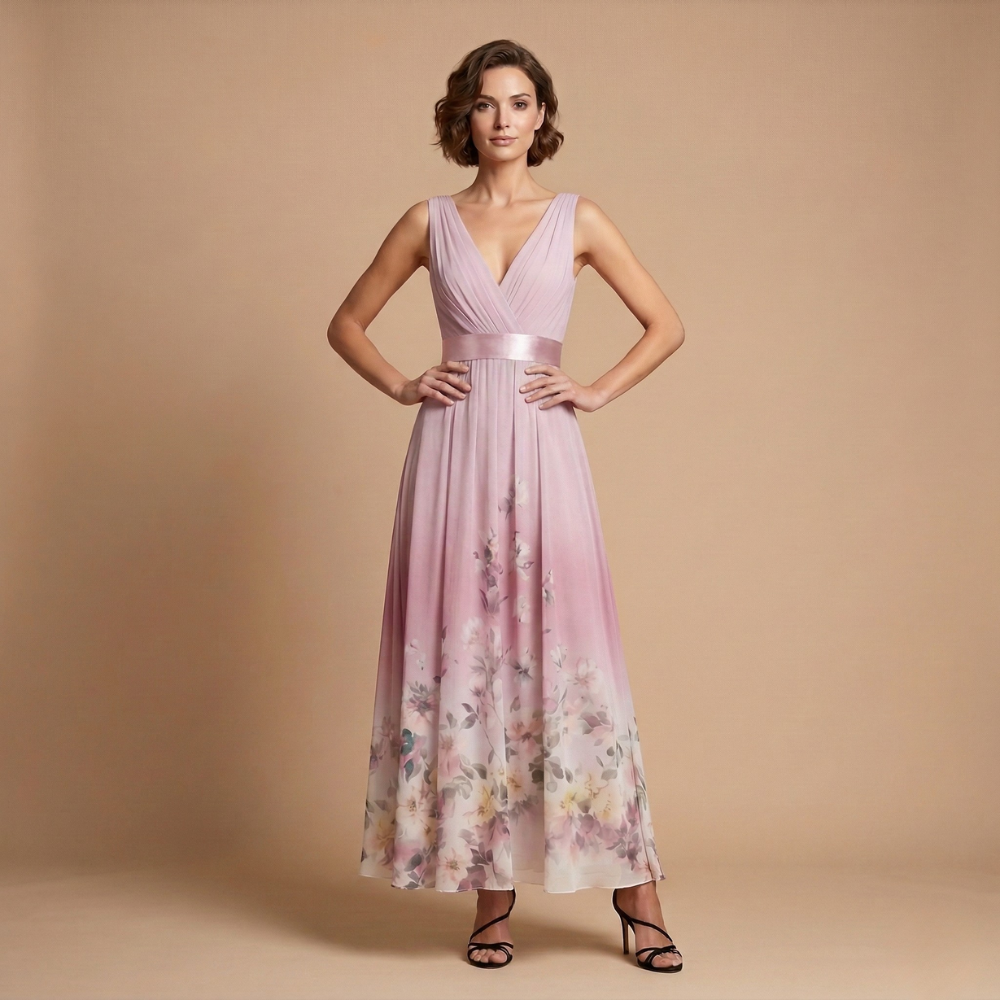 Dames bloemenprint maxi-jurk met v-hals ontwerp Jelle Jora Mode