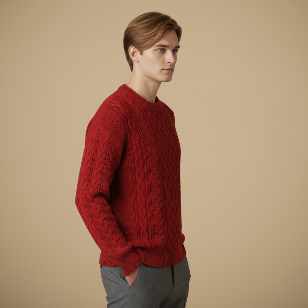 Luźny dzianinowy sweter męski z okrągłym dekoltem