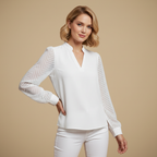 Damesblouse met V-hals mesh mouwen en chiffon Jelle Jora Mode