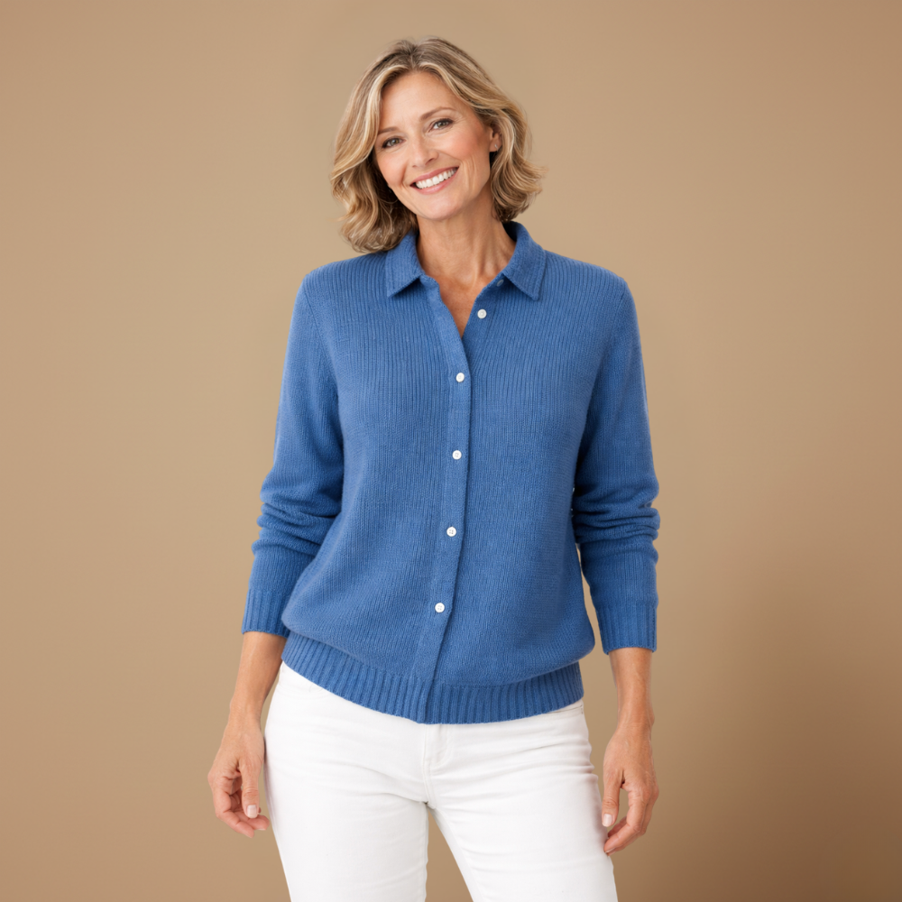 Damesvest met gebreide revers en knopen Jelle Jora Mode