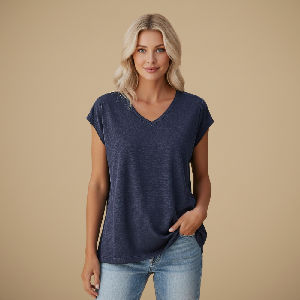 Casual dames top met V-hals en korte mouwen voor de zomer Jelle Jora Mode