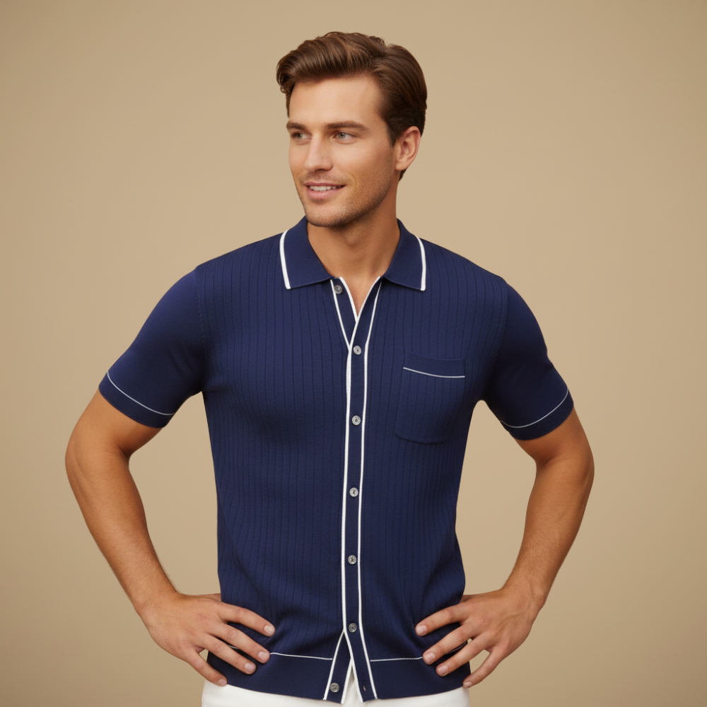 Getrimd gebreid poloshirt met korte mouwen voor heren Jelle Jora Mode