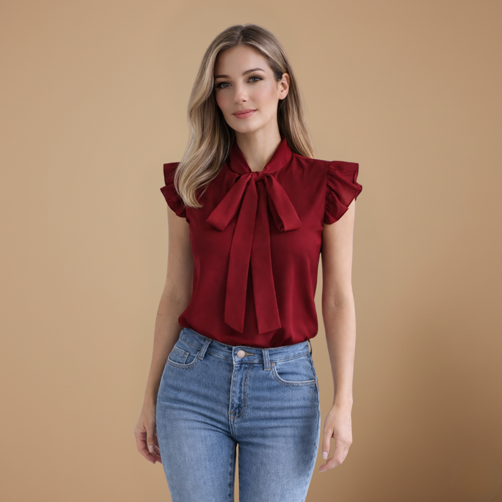Dames elegante blouse met korte mouwen ruches en strikje Jelle Jora Mode