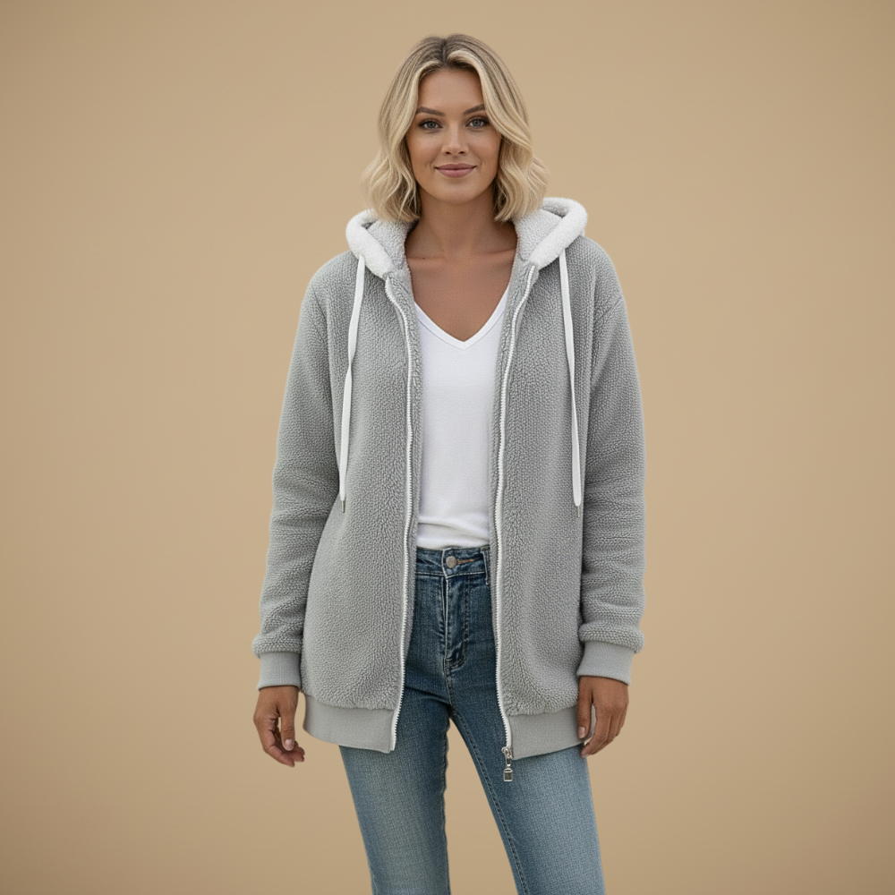 Losvallende fleece jas met capuchon voor dames Jelle Jora Mode