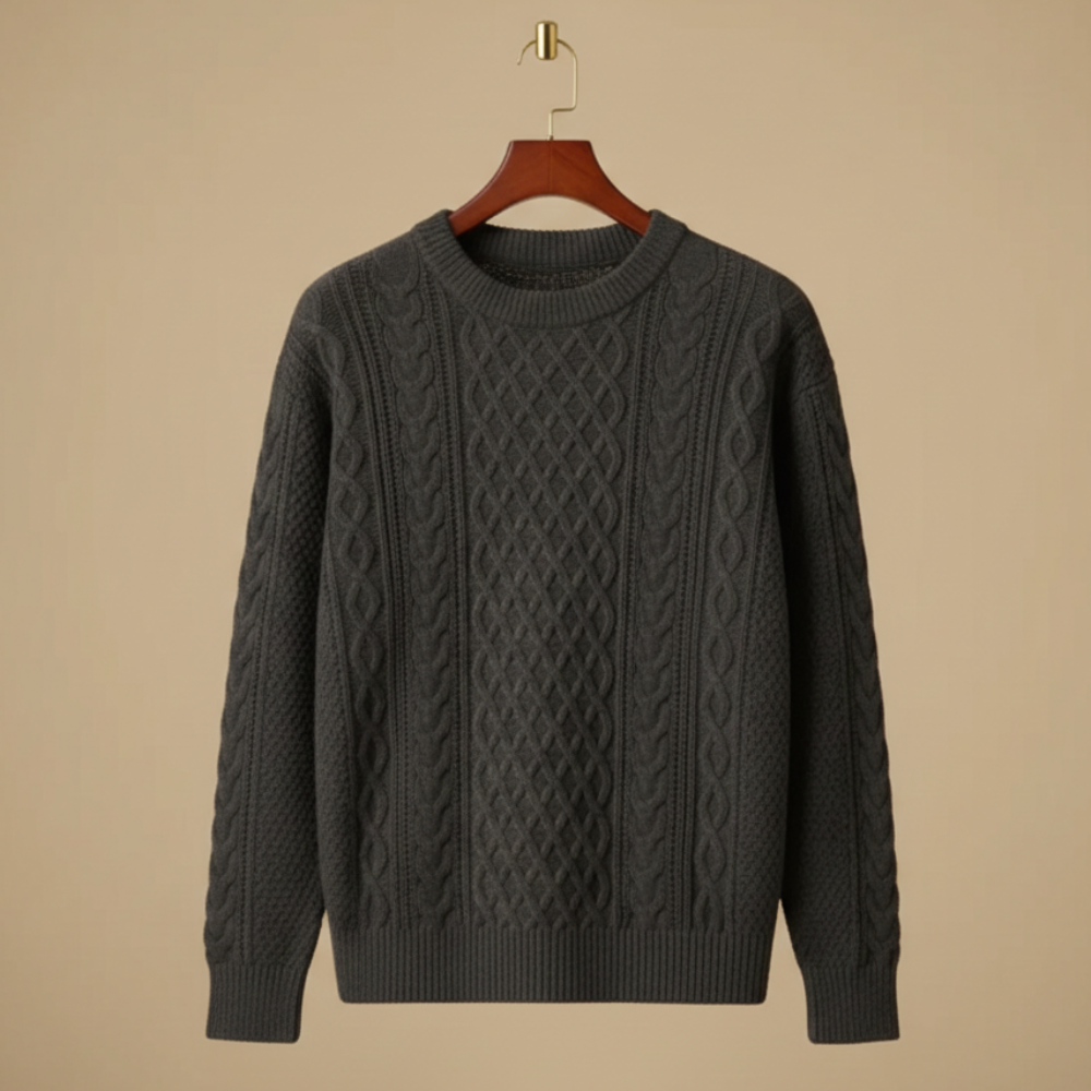 Luźny dzianinowy sweter męski z okrągłym dekoltem