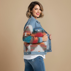 Kurtka jeansowa patchwork w stylu retro