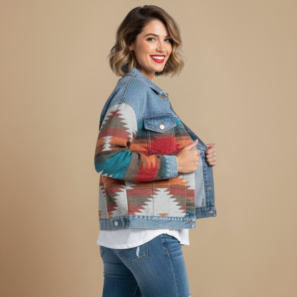 Kurtka jeansowa patchwork w stylu retro