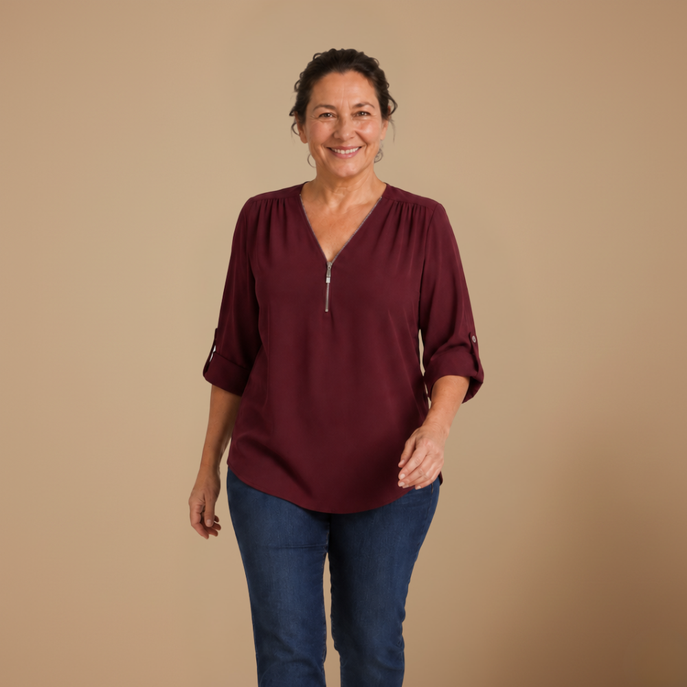Dames blouse met V-hals en ritssluiting Jelle Jora Mode