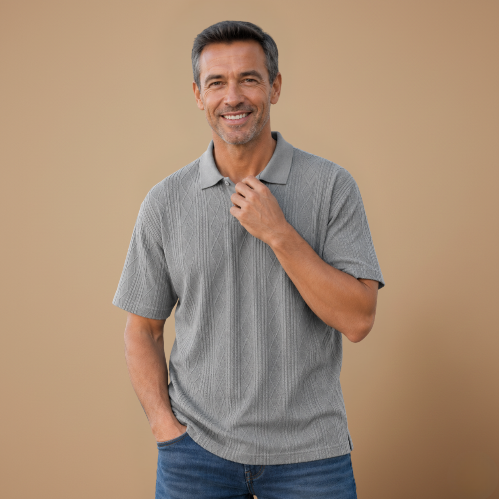 Heren casual poloshirt met korte mouwen en structuur Jelle Jora Mode
