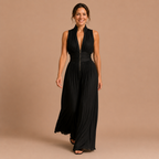 Dames jumpsuit met plooien V-hals en wijde pijpen Jelle Jora Mode