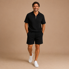 Heren casual zomerse set met gestructureerde poloshort Jelle Jora Mode