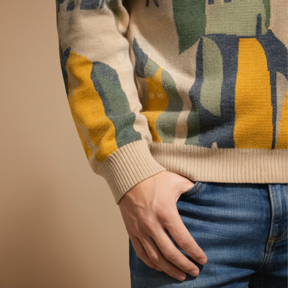Luźny sweter vintage z nadrukiem kota